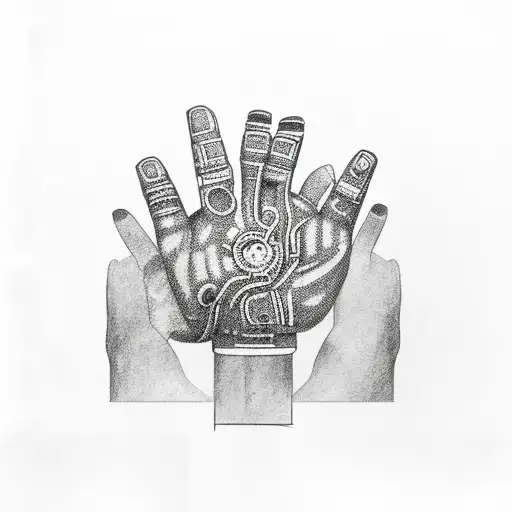 metal hand with Colorful decoration tattoo design idea