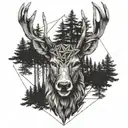 Forest blackout symmetrical geometric  deer face tattoo design idea