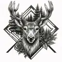 Forest blackout symmetrical geometric  deer face tattoo design idea
