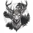 Forest blackout symmetrical geometric  deer face tattoo design idea