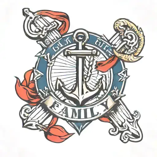 A neotraditional design of a strong anchor with a banner that reads 'family', embodying the client's love for family and strength tattoo design idea