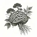 upside down brain with tree coming out of its brain stem tattoo design idea