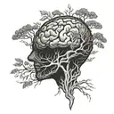 upside down brain with tree coming out of its brain stem tattoo design idea