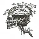 upside down brain with tree coming out of its brain stem tattoo design idea