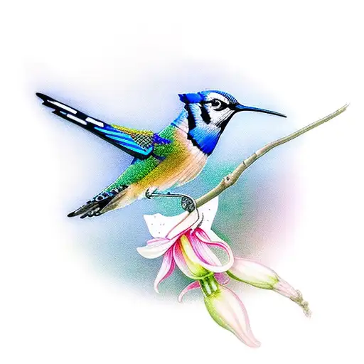 bluejay and a humming bird flying tattoo design idea