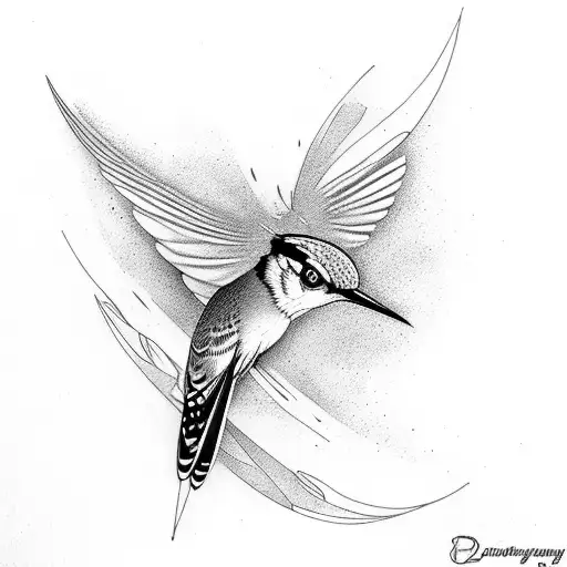 bluejay and a humming bird flying tattoo design idea