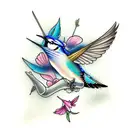 bluejay and humming bird tattoo design idea