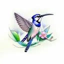bluejay and a humming bird flying tattoo design idea