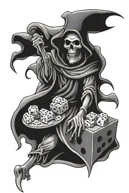 grim reaper rolling dice rolling tattoo design idea