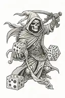 grim reaper rolling dice rolling tattoo design idea
