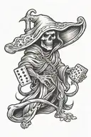 grim reaper rolling dice rolling tattoo design idea