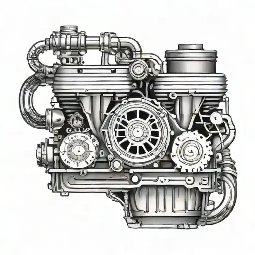 engine and BMW logo tattoo design idea