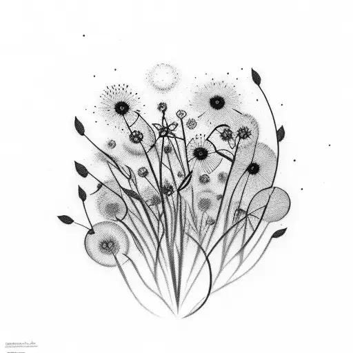 wild flowers with grass and billy balls tattoo design idea