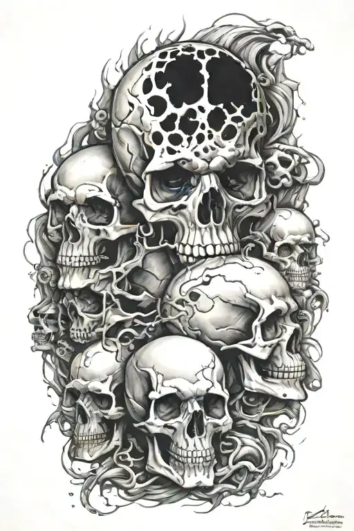 galaxy, skulls, bones, anger, sadness misery pain tattoo design idea