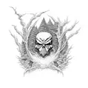 a battle between good and evil with trees and the death angel tattoo design idea