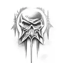 a battle between good and evil with trees and the death angel tattoo design idea