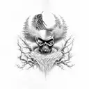a battle between good and evil with trees and the death angel tattoo design idea