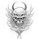 a battle between good and evil with trees and the death angel tattoo design idea