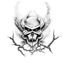 a battle between good and evil with trees and the death angel tattoo design idea