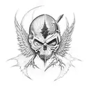 a battle between good and evil with trees and the death angel tattoo design idea