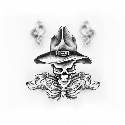 cowboy skeleton smoking  tattoo design idea