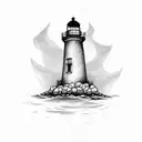 lighthouse with lightning behind it, a tree and anchor in front  tattoo design idea