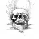 A skull engulfed in flames, symbolizing the burning away of past regrets tattoo design idea