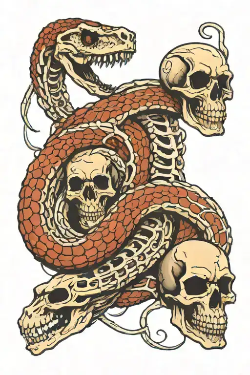 two snakes one a skeleton and one alive tattoo design idea