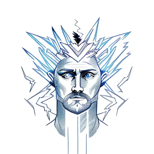 Incorporating lightning bolts into a portrait of Zeus tattoo design idea