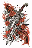 beautiful medieval sword wrapped by animal or celestial objects  tattoo design idea