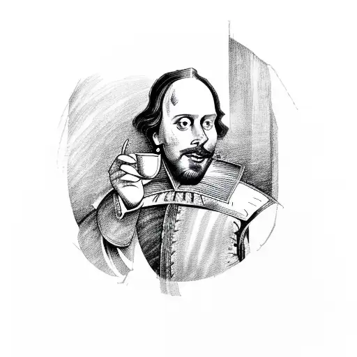 Shakespeare drinking coffee in tardis tattoo design idea
