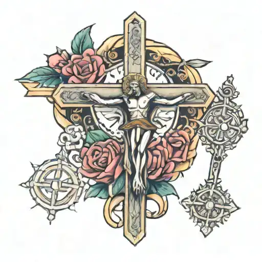 crucifix and aye tattoo design idea