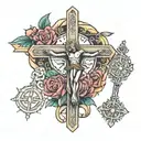 crucifix and aye tattoo design idea