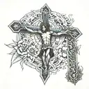 crucifix and aye tattoo design idea
