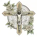 crucifix and aye tattoo design idea