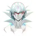 A futuristic anime character with glowing eyes tattoo design idea