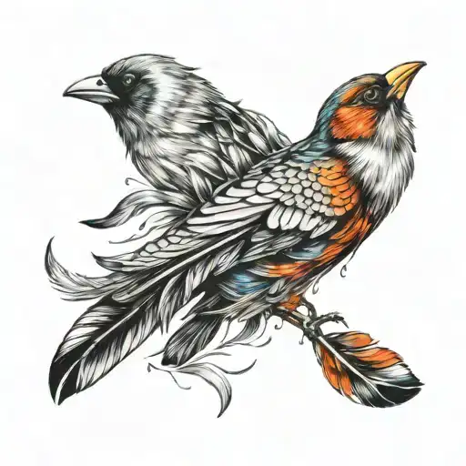bird feathers falling tattoo design idea