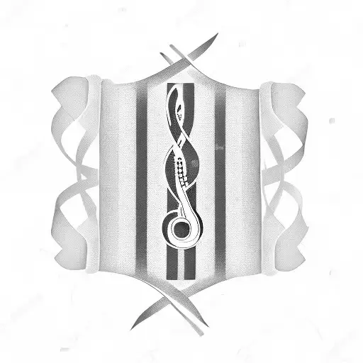  piano keyboard ribbon clef tattoo design idea