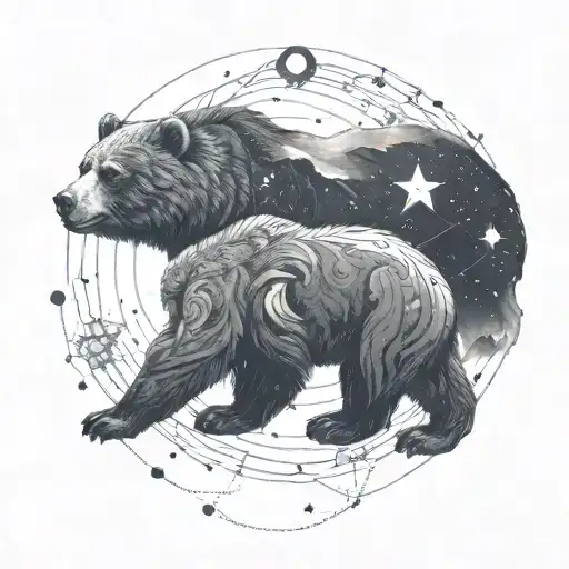 An intricate design of a bear constellation intertwined with family symbols tattoo design idea