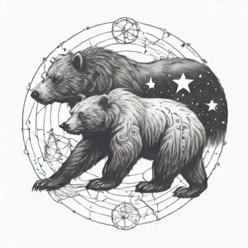 An intricate design of a bear constellation intertwined with family symbols tattoo design idea