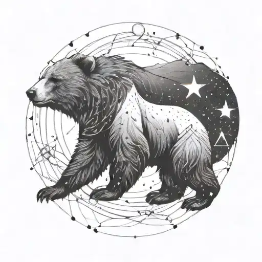 An intricate design of a bear constellation intertwined with family symbols tattoo design idea