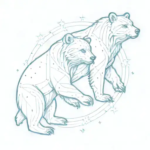 An intricate design of two bears constellation intertwined with family symbols tattoo design idea