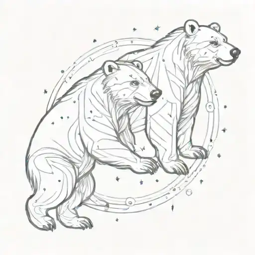 An intricate design of two bears constellation intertwined with family symbols tattoo design idea