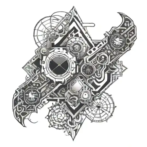 An intricate design of sacred geometry incorporating elements of video game controllers tattoo design idea