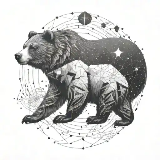 An intricate design of a bear constellation intertwined with family symbols tattoo design idea
