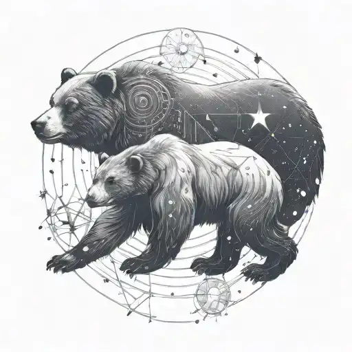 An intricate design of a bear constellation intertwined with family symbols tattoo design idea