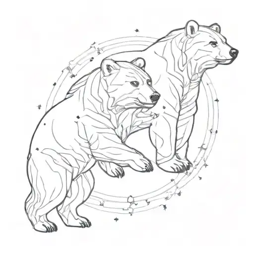 An intricate design of two bears constellation intertwined with family symbols tattoo design idea