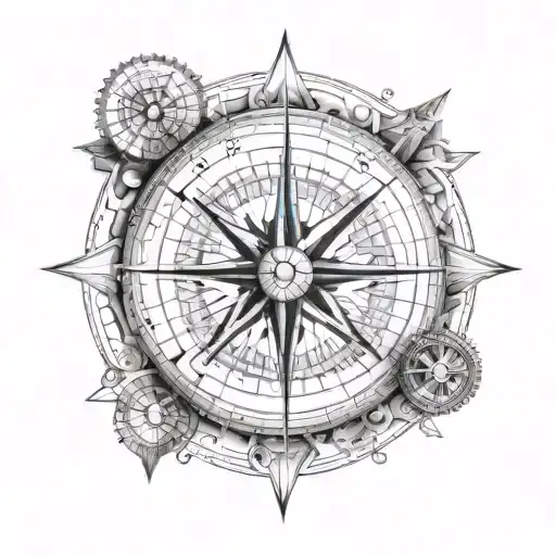An intricate geometric design incorporating elements of exploration like a compass and map tattoo design idea