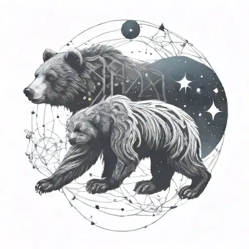 An intricate design of a bear constellation intertwined with family symbols tattoo design idea