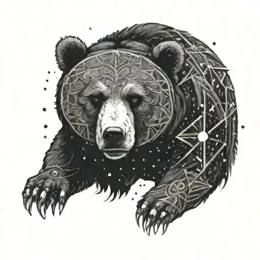 An intricate design of a bear constellation intertwined with family symbols tattoo design idea